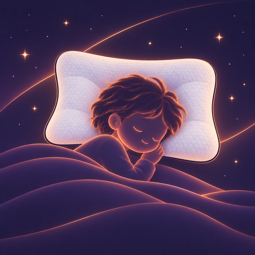 Illustration : un enfant dort sur le côté, la main sous la joue, la tête sur l’oreiller.