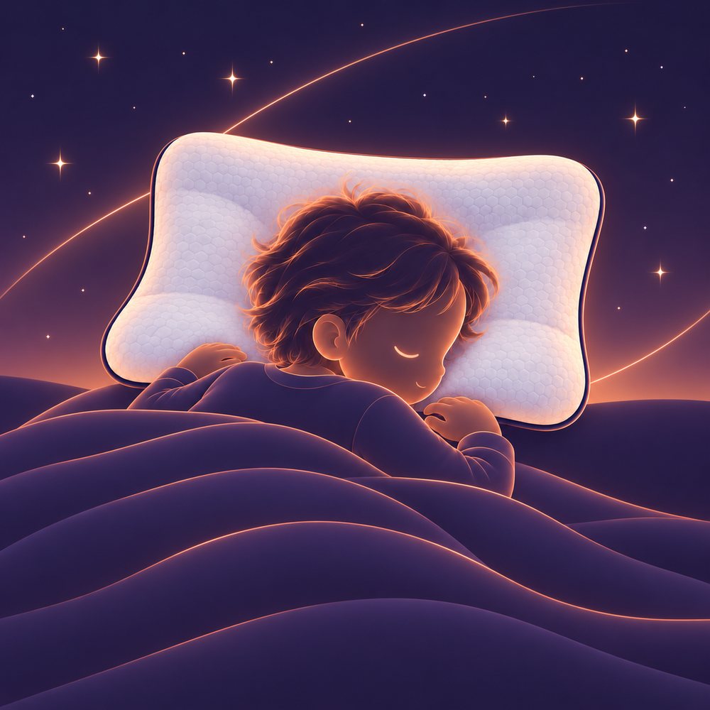 Illustration : un enfant dort sur le ventre, la tête tournée sur le côté, posée sur l’oreiller.